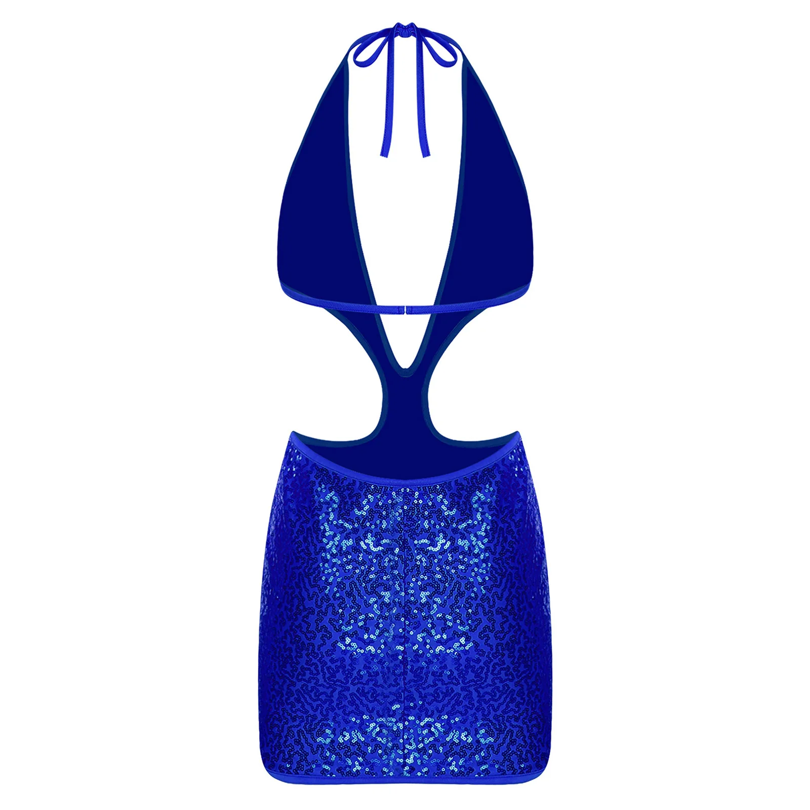 فستان نسائي قصير مزين بالترتر اللامع بدون ظهر مع رسن عميق على شكل حرف V مفتوح من الخلف مفرغ فستان ضيق للنادي الليلي ملابس الشاطئ