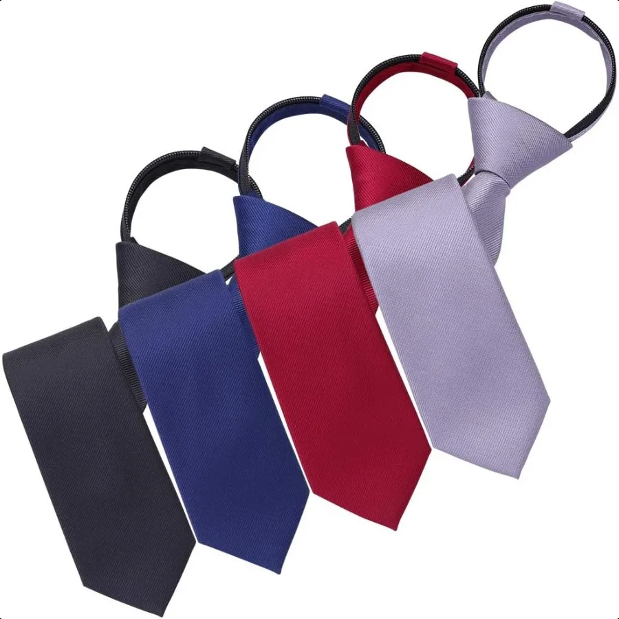 

AUSKY Pretied Adjustable Zipper Skinny necktie2.35inch Clip on Slim Ties for men or boys 1 Pack and 4 Packs for option