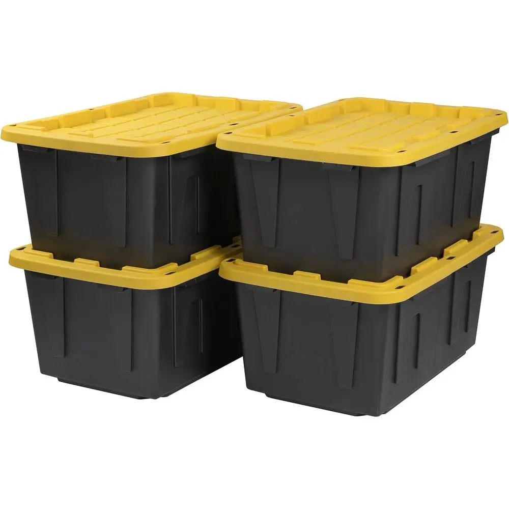 

27 Gallon Heavy-Duty Stackable Storage Bin with Snap-Tight Lid, Weatherproof and Ideal for Basements and Workshops, 4-Pack