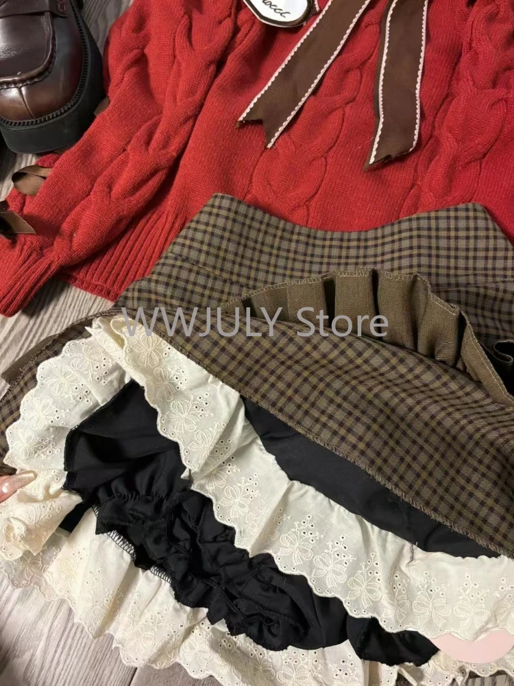 Lazy Bow Off Shoulder Long Sleeve Loose Knitted Sweater Tops + High Waist Ruched Skirts 2024 Autumn Winter New Two Piece Sets