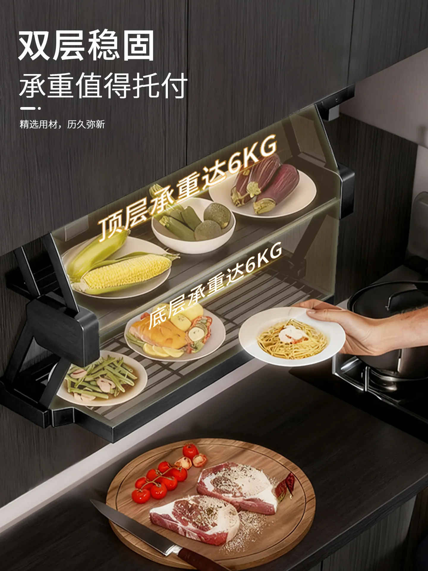 Foldable storage rack, pull-down double-layer lifting telescopic storage rack, storage rack
