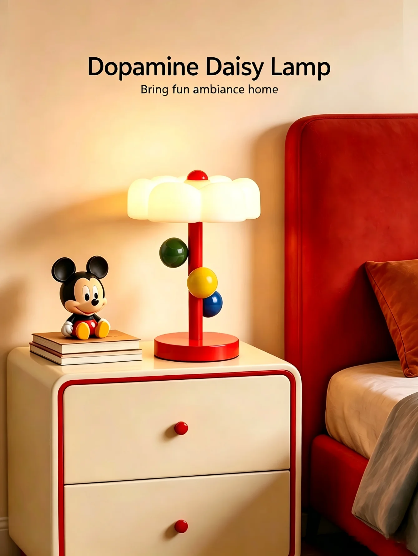 USB Rechargeable Memphis Style Flower Table Lamp Touch Control LED Desk Lamp with Colorful Ball Decor for Kids Bedside Night Lig