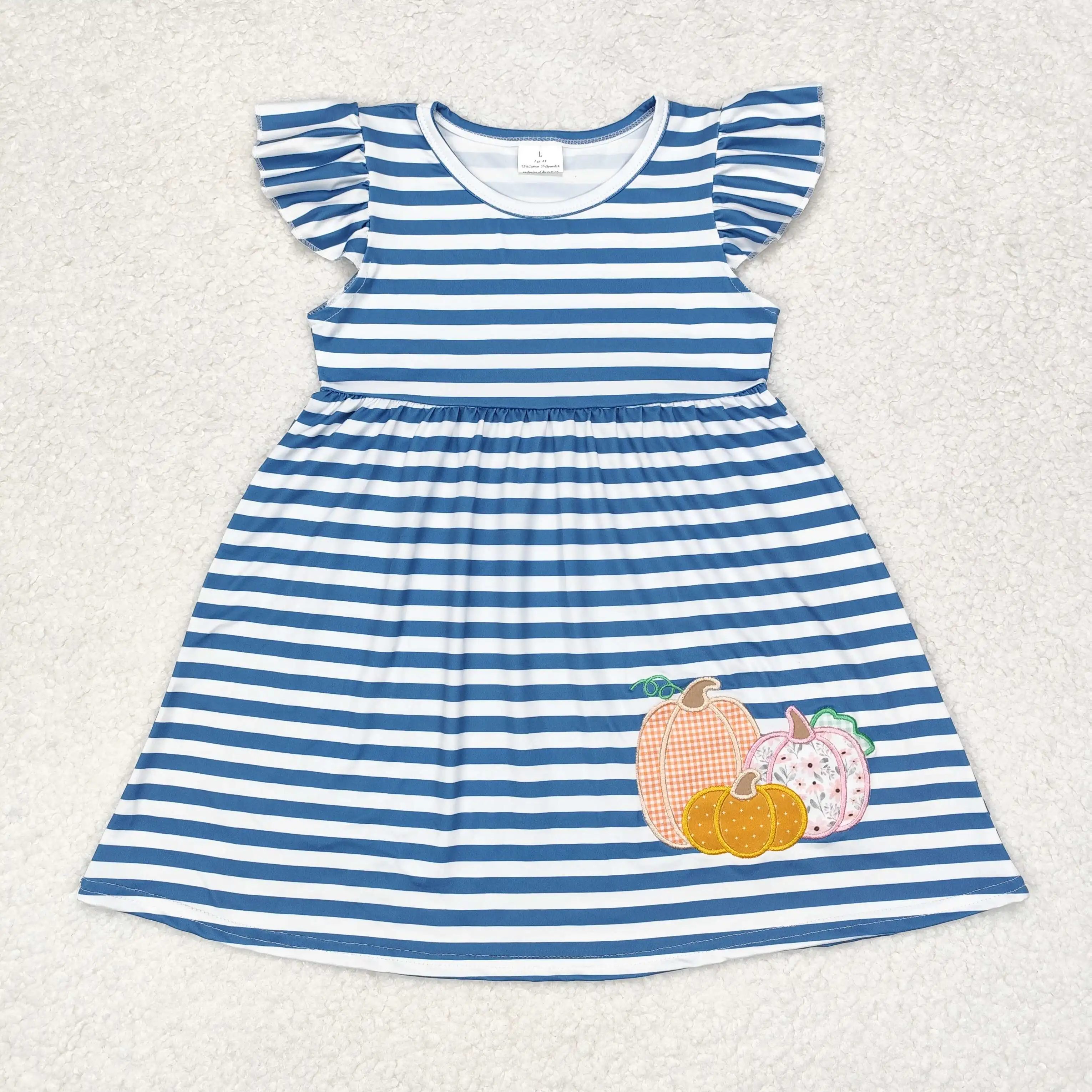 

z924-16 GSD1254 Summer girls dresses Halloween Embroidered pumpkin flying sleeve dress Wholesale kids boutique clothes for girls