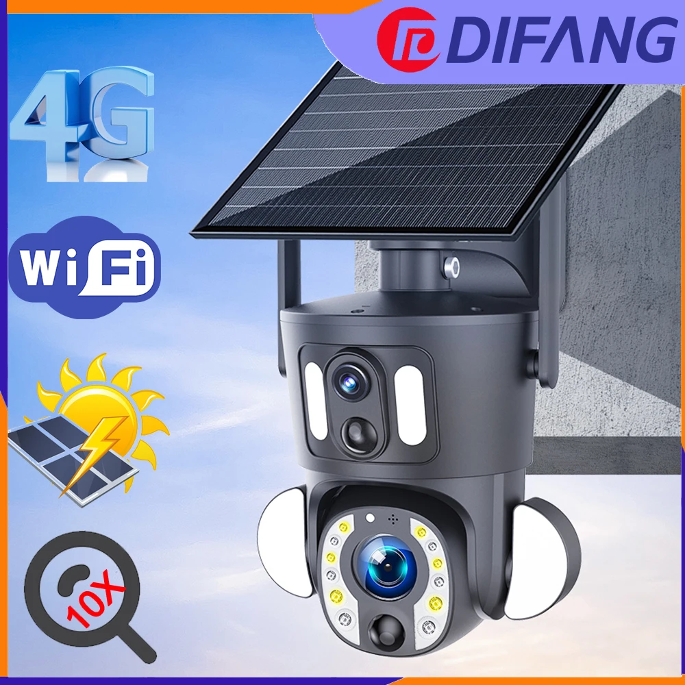 

DIFANG 4G lte Cellular Solar Security Camera Outdoor, 8MP 20X Zoom, Color Night Vision, Auto Tracking Wireless WIFI PTZ Cameras