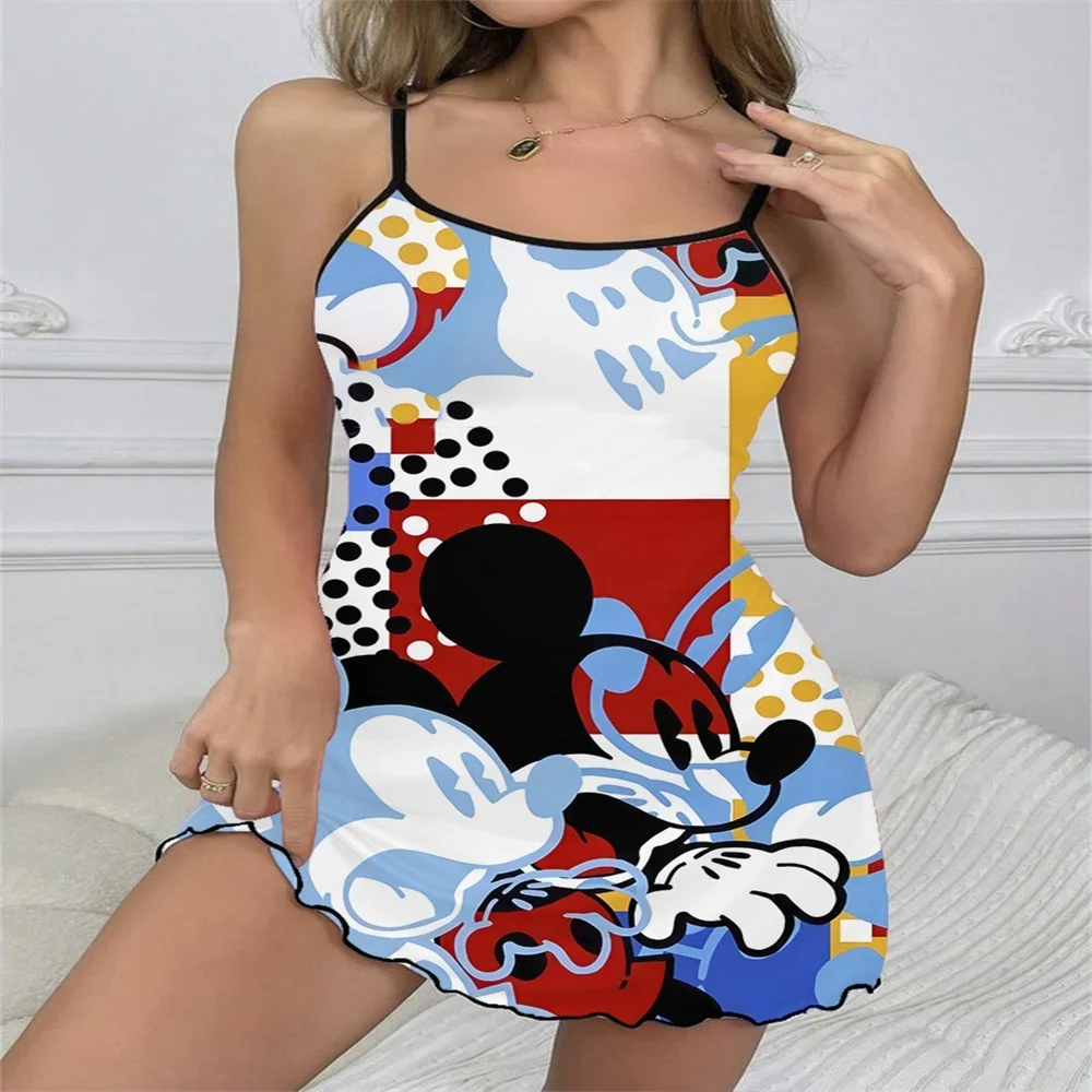 

2024 Summer Sleeveless Women's Sleeping Dress Sexy Charming Female Suspender Skirt Mickey Pattern Print Nightwear for Women