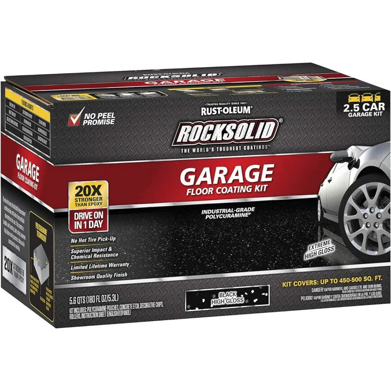 318697 Rocksolid Polycuramine Garage Floor Coating, Black High Gloss, 2.5 Car Kit