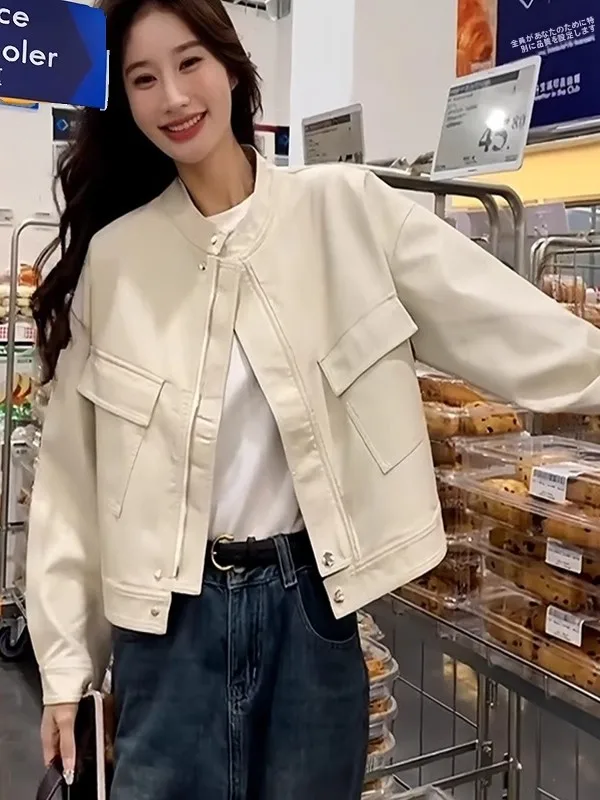 Short Women's Leather Jacket 2025 Spring New Korean Loose Versatile High-End Feelings Jacket Top Trendy Biker Style Coat