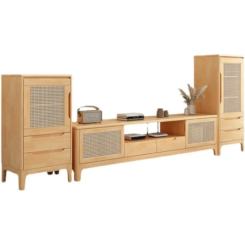 

Rattan, solid wood, TV cabinet, coffee table, combination, wabi-sabi, Japanese style, living room, simple, modern