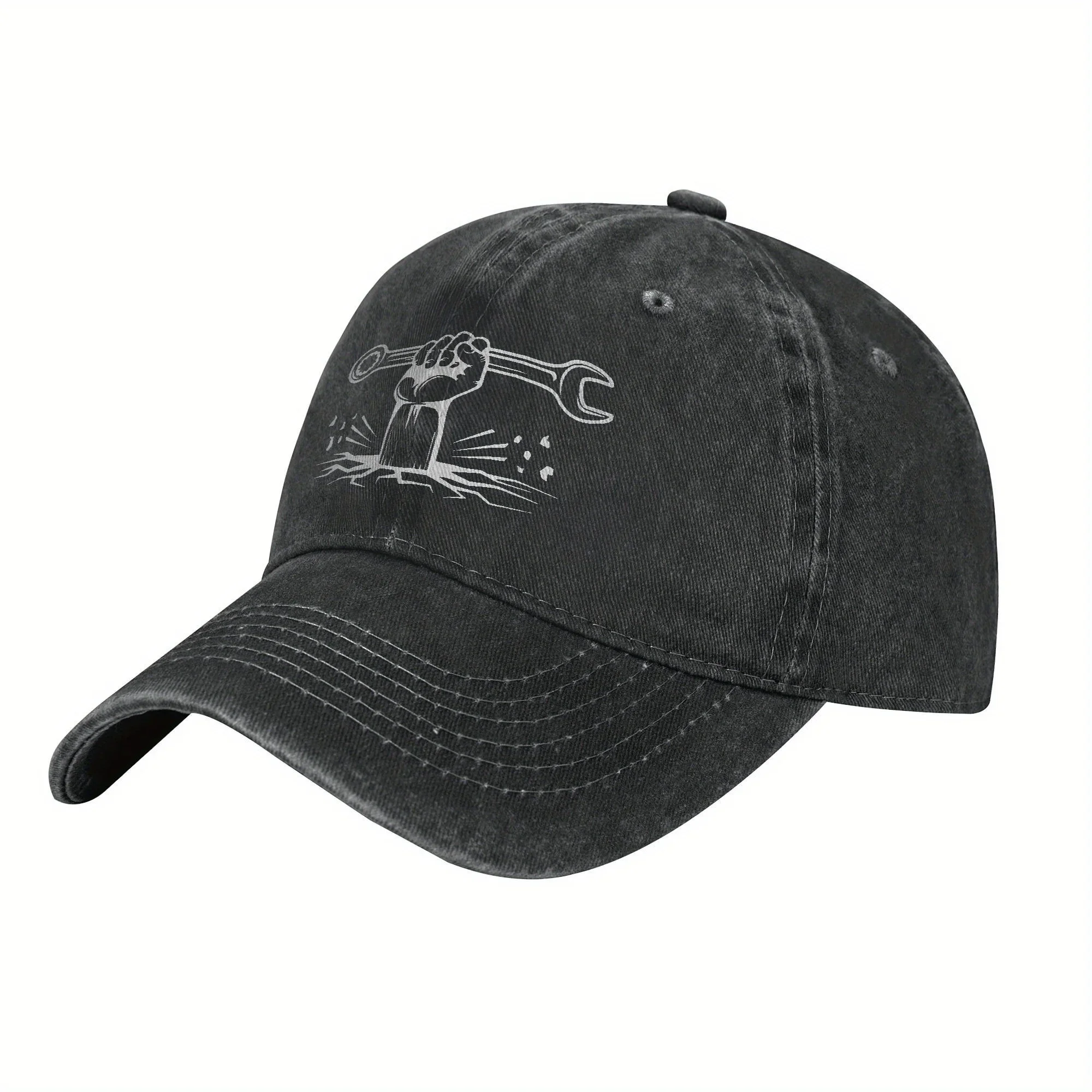 Unisex Faded Baseball Cap Featuring A Mechanic With A Wrench Design, Perfect For Lightweight Outdoor Sports