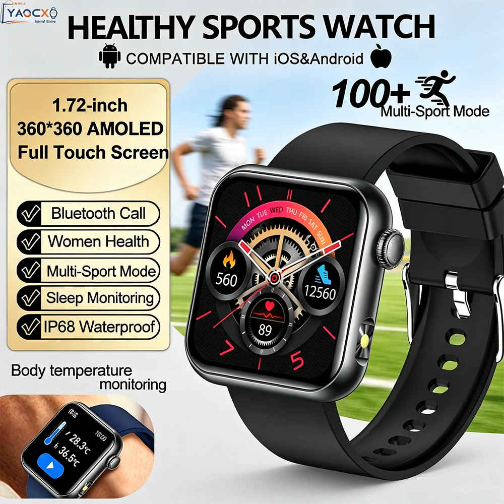 

TK50 Smart Watch AI Voice Bluetooth Call IP68 Waterproof 1.72" HD Screen Heart Rate Blood Pressure Oxygen Micro Gheck Smartwatch