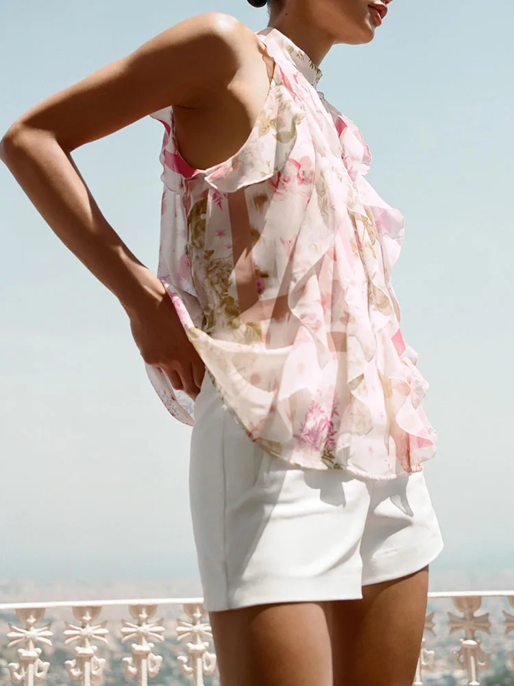جديد صيف 2025 المرأة Faion مطبوعة زهرة الزخرفية الطبقات أعلى Ele تنوعا الأزهار طباعة المرحلة زي ملابس العرقية