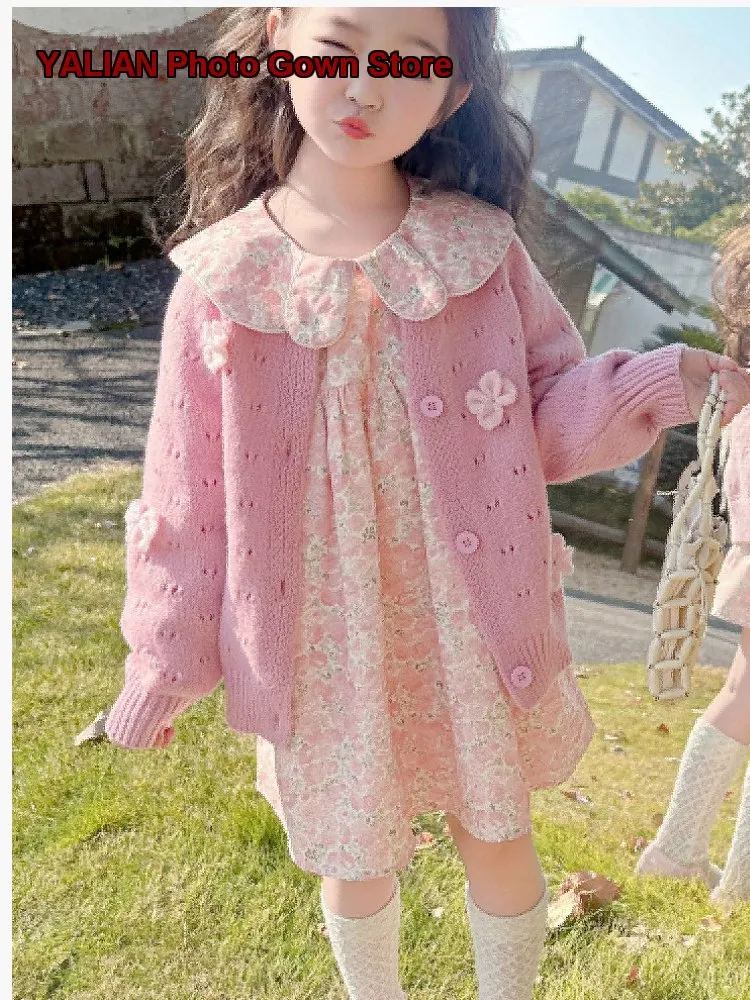 Girls Dress Set Kids Spring Knit Top Princess Skirt Fashionable Clothes for Baby
