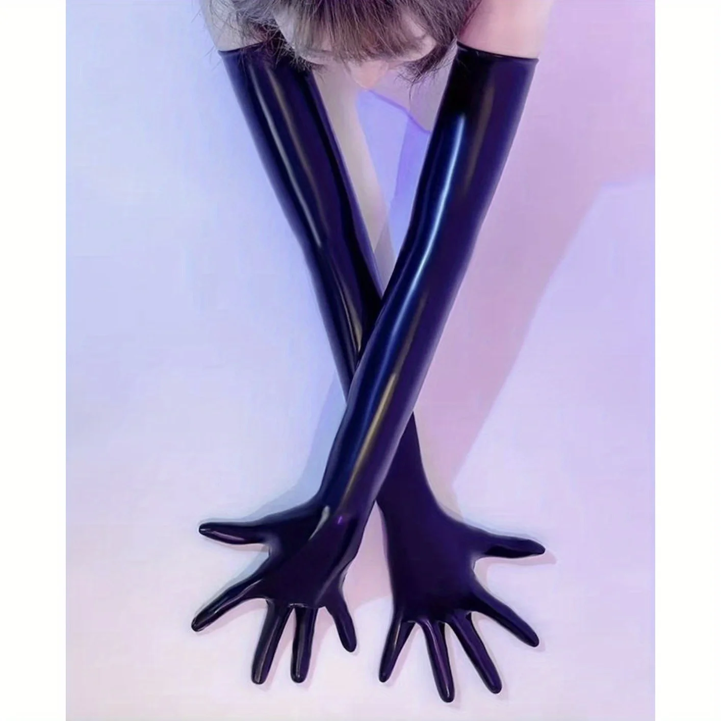 

Long Black Malaysian Latex Kigurumi Gloves - Full Finger, Soft, Non-Woven, Fashionable for Halloween, Mardi Gras, Christmas | St