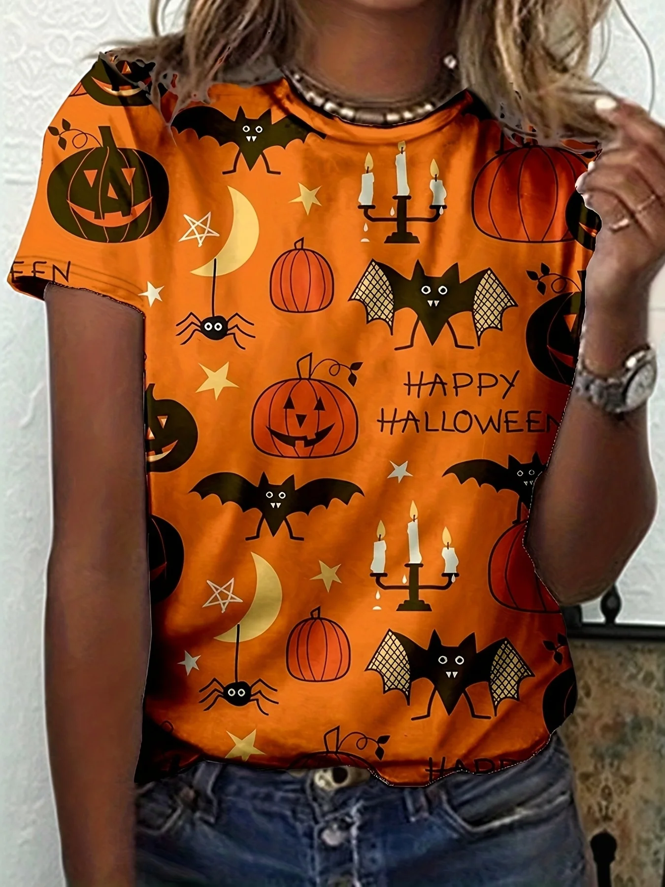 Women's T-shirt 3D Halloween horror element printed T-shirt summer casual round neck short sleeve T-shirt loose clothes