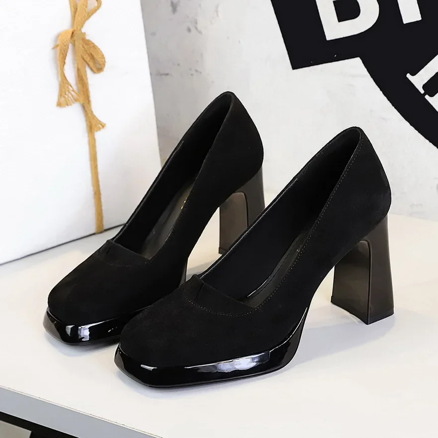 BIGTREE Shoes Женские туфли-лодочки на массивном блочном каблуке 9 см, замшевые женские туфли на высоком каблуке в стиле ретро на высоком каблуке с квадратной головкой, 3 цвета