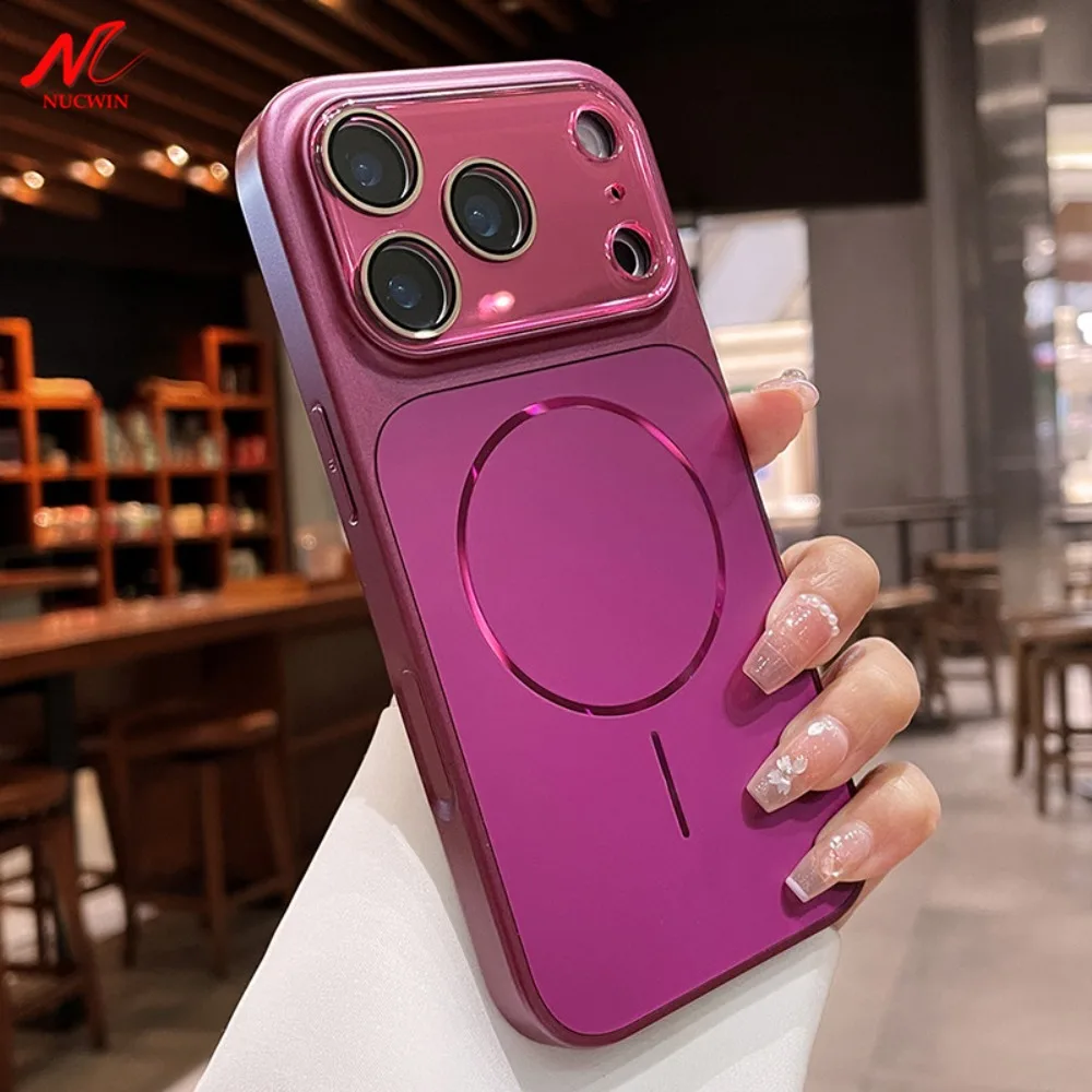 Glossy Metallic for Magsafe Case for iPhone 17 16 15 14 13 Pro Max Magnetic with AI Button Big Window Camera Protection Cover
