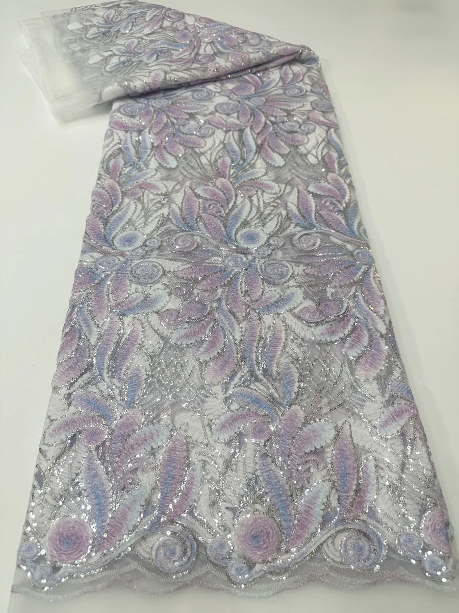 

2025 High Quality Latest Fashion Sequins Purple African French Lace Fabric For Nigerian Women Party Wedding Dress Sewing PYX2509