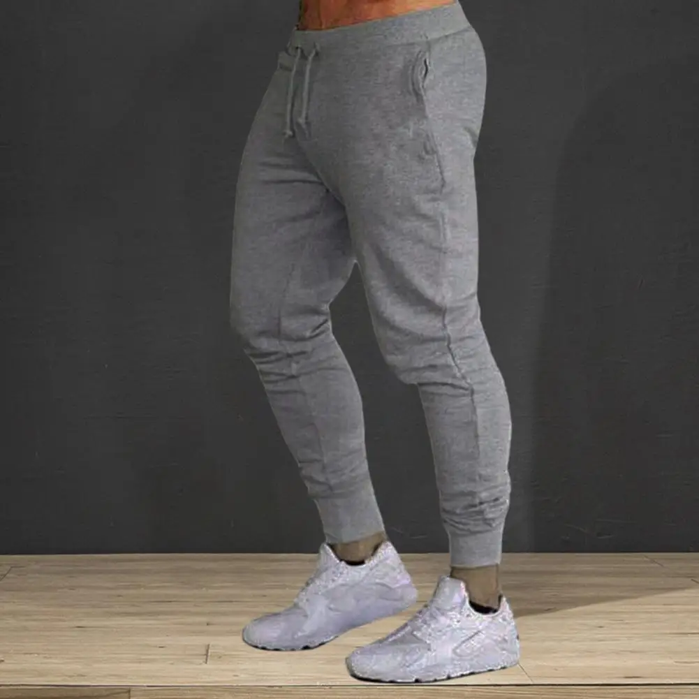 

Solid Color Trousers Men's Slim Fit Sweatpants with Drawstring Waist Soft Breathable Fabric Ankle-banded Design Comfortable Gym