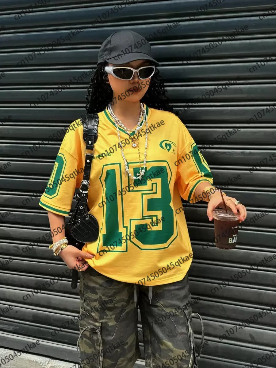 Los Angeles Nummer 13 T-shirt Für Frauen Sommer Übergroßen V-ausschnitt T Harajuku Trend Y2k Kurzarm Weibliche Streetwear Casual Tops