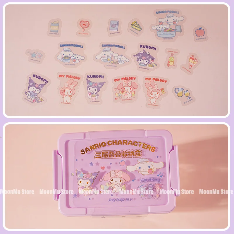 Sanrio Kuromi Desktop Storage Box Cute Cinnamoroll Melody Sticker DIY Sundries Cotton Swabs Jewellery Organizer Basket Gifts image 6