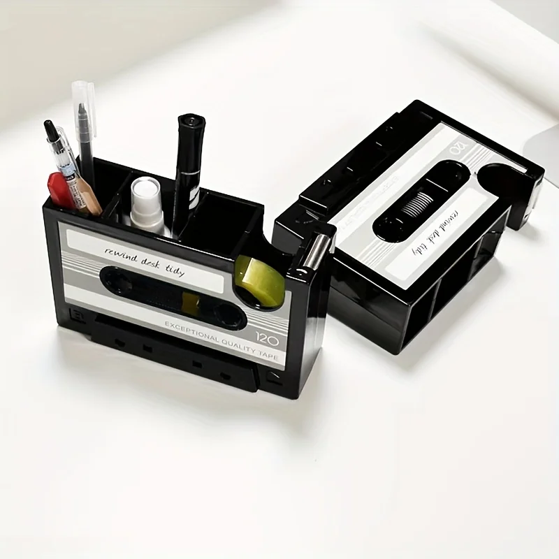 

A Pen Holder in the Shape of a Tape Cassette, Creative Stationery, with a Stable Base That Won'T Tip over Easily, Suitable for Storing Pencils, Pens, Rulers, and Other Stationery