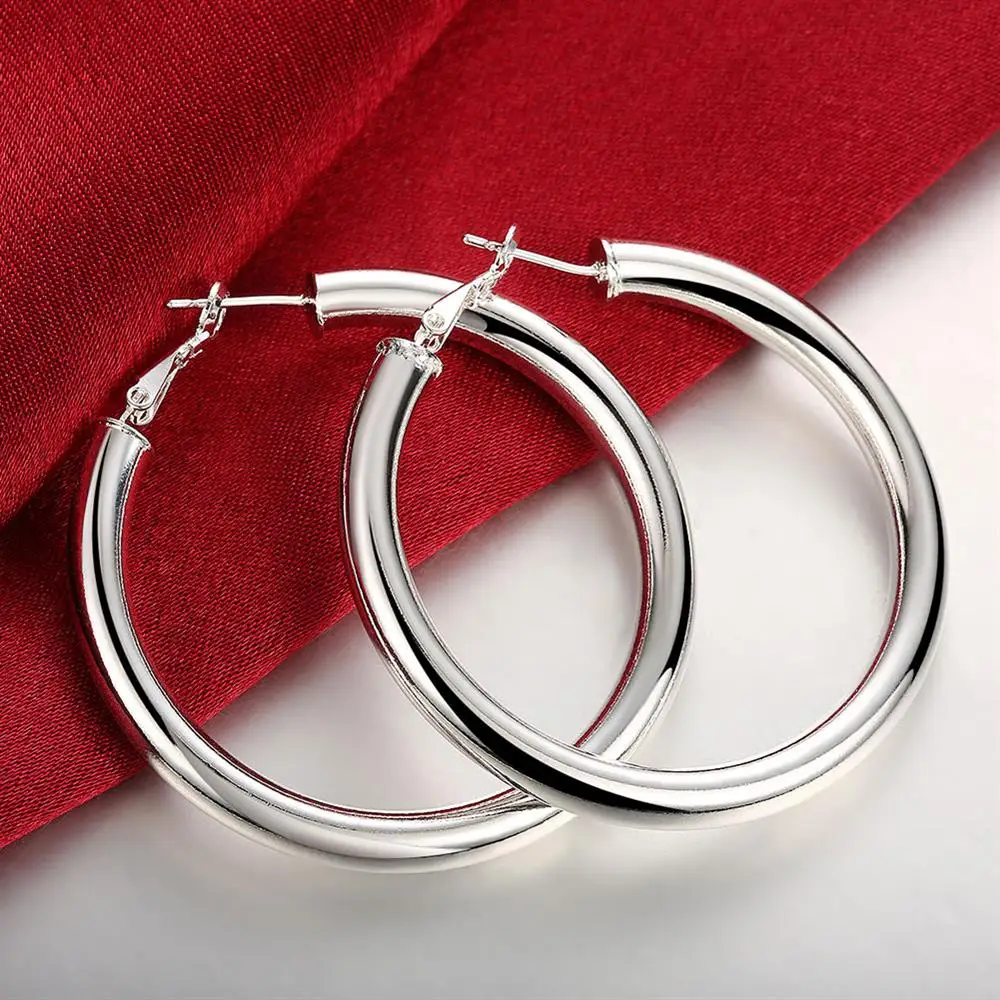 fashion Jewelry 925 Sterling Silver 5MM Earrings temperament Woman Beautiful 5CM Big circle earrings Valentine's Day Gifts