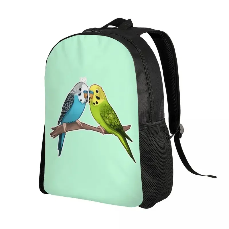 Cute Budgie Birds Mochilas para meninos e meninas, 3D Print, Papagaio, Escola, Faculdade, Bolsas de viagem, Mulheres, Homens, Bookbag Fits, 15 Polegada Laptop