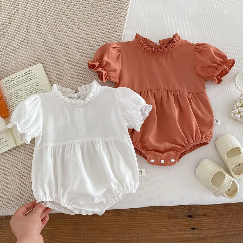 

Summer New Bodysuit Newborn Girl Jumpsuit Infant Girl Romper Solid Color Short Sleeve Baby One-piece Clothes