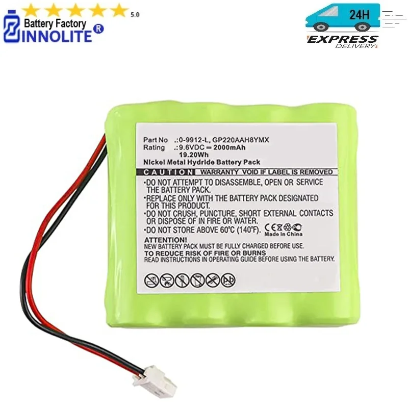 

9.6V Ni-MH Battery Compatible with Visonic 0-9912-L,GP180AAM8YMX,GP220AAH8YMX,0-100459,0-100498,0-100535, 0-100605 Alarm System