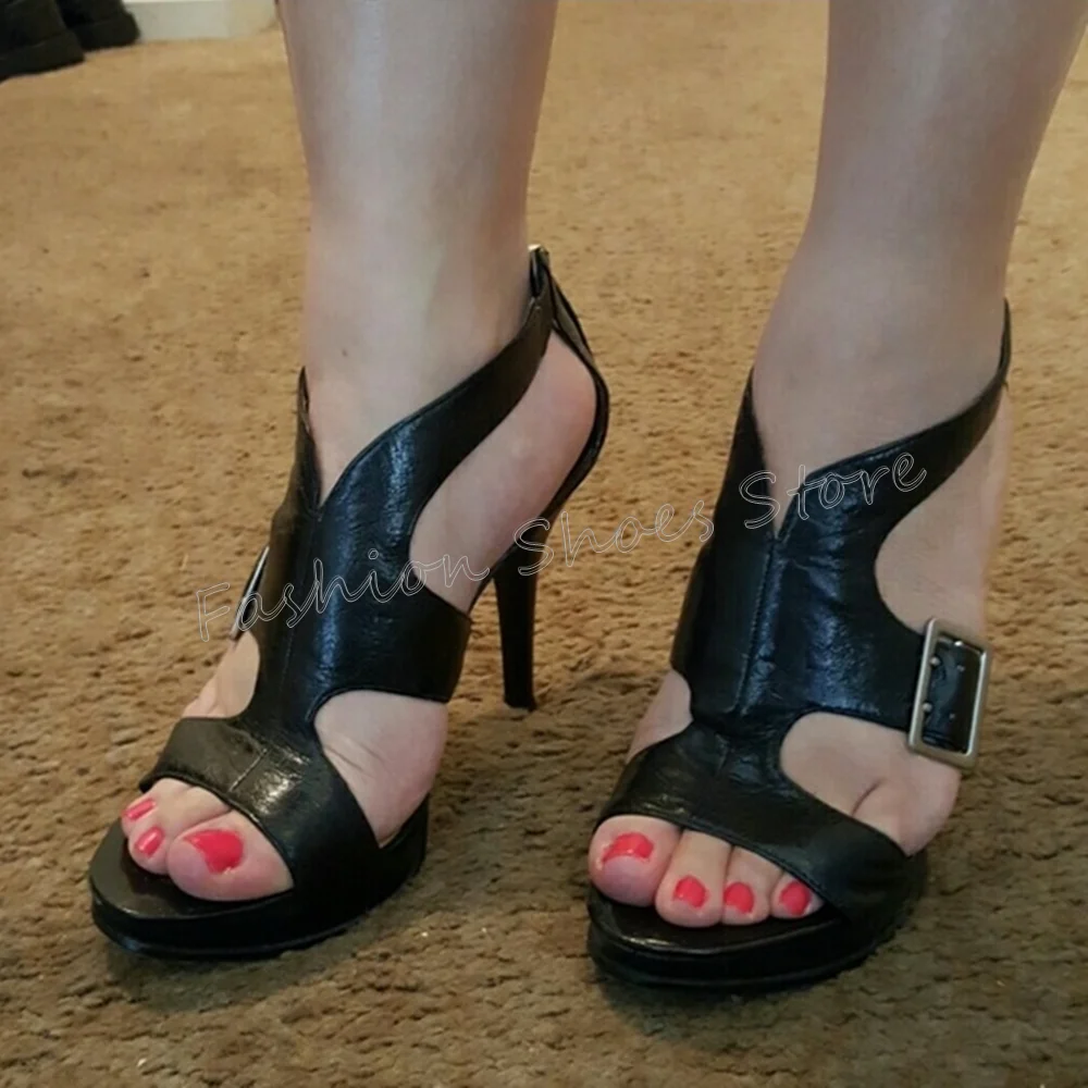 

Black Hollow Out Open Toe Sandals Matte Leather Thin High Heels High Heel Shoes for Women Heels 2025 New Zapatos Para Mujere