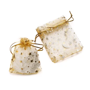 Star Moon Christmas Organza Sack Drawstring Charm Packaging Bags, various print sizes, daily jewelry package, 50pcs per lot per 10 Main Sales Packaging Christmas - №1