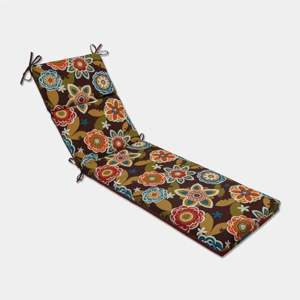 

Floral Stripe Indoor Split Back Chaise Lounge Cushion with Ties,Plush Fiber Fill,Weather,and Fade Resistant, 72.5" x 21",Brown