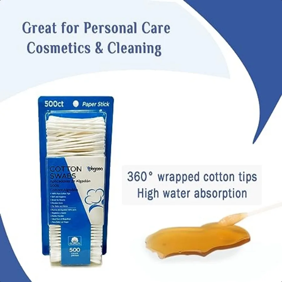 프리미엄 면봉, 미용 및 가정용, 100% 순면 500개입 오리지널 면봉.