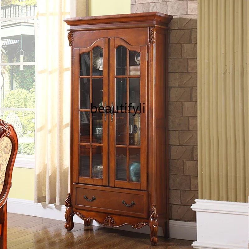 

ss1001 American all solid wood bookcase with door floor shelf study living room home bookcase furniture retro