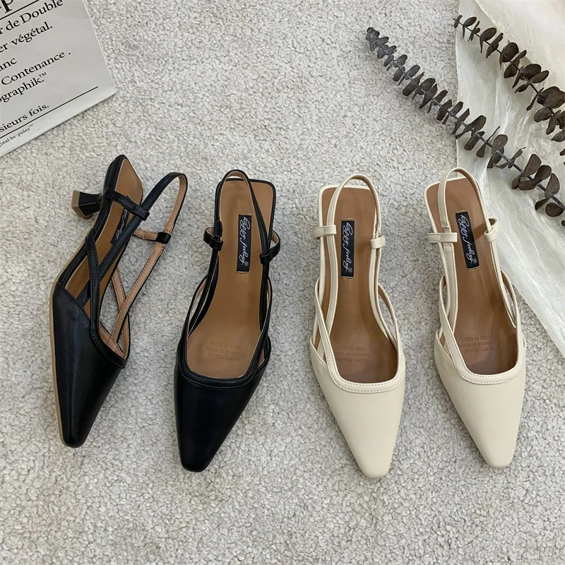 туфли женскиеFrench Women Shoe 2023 Summer Elegant Low Heel Sandals Fairy Pointed Thin Heels Temperament Fashion Shoe Taconesكعب