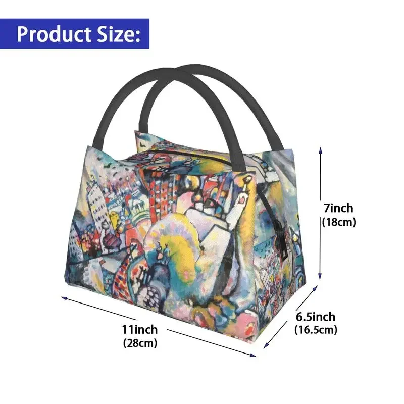 Wassily Kandinsky Moscow Portable Lunch Boxes for Women Waterproof Red Square Thermal Cooler Food Insulated Lunch Bag