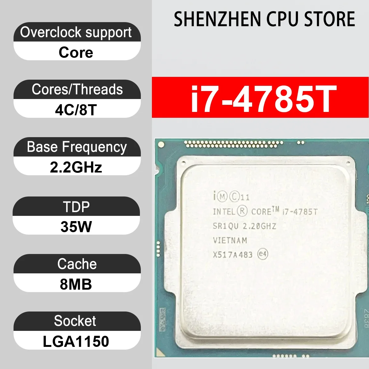 Intel Core i7-4785T 4 Core 8 Thread 2.20GHz 35W 8MB Cache 22nm LGA1150 SR1QU DDR3 1600 MHz Haswell Refresh