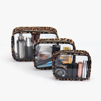 Leopard Print Clear Makeup Bag - Waterproof Large Capacity Travel Cosmetic Organizer with Zipper Leopard Cosmetic Makeup Bag