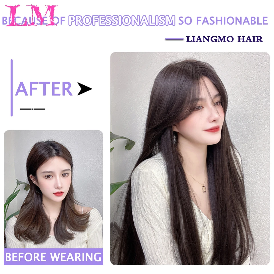 LM Women Wig Blcak Long Straight Hair Wig With Center Bangs Lolita Daily Wear Synthetic Heat-resistant Mid-length Wigs