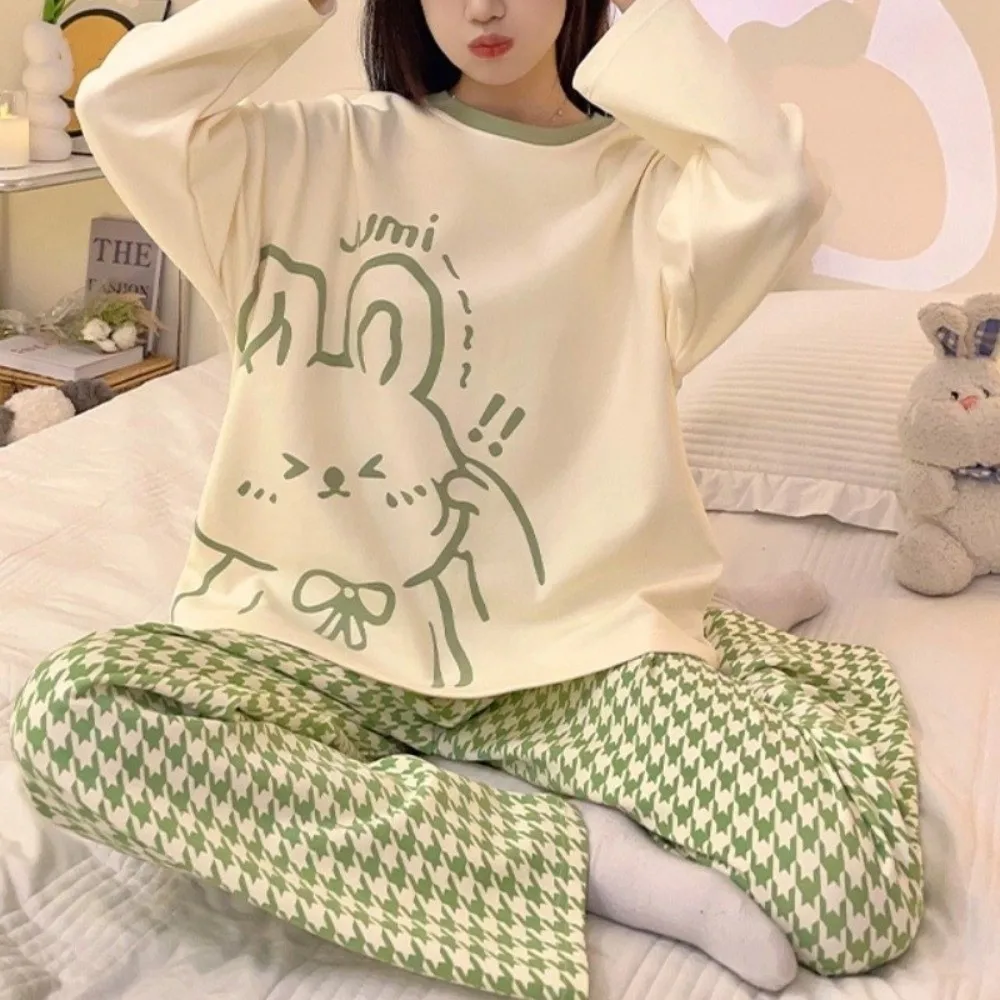 

Long-Sleeved Women's Two-Piece Pajamas Large Size Loose Fit Maternity Pajamas Soft Fabric Cotton Material Pajama Suit