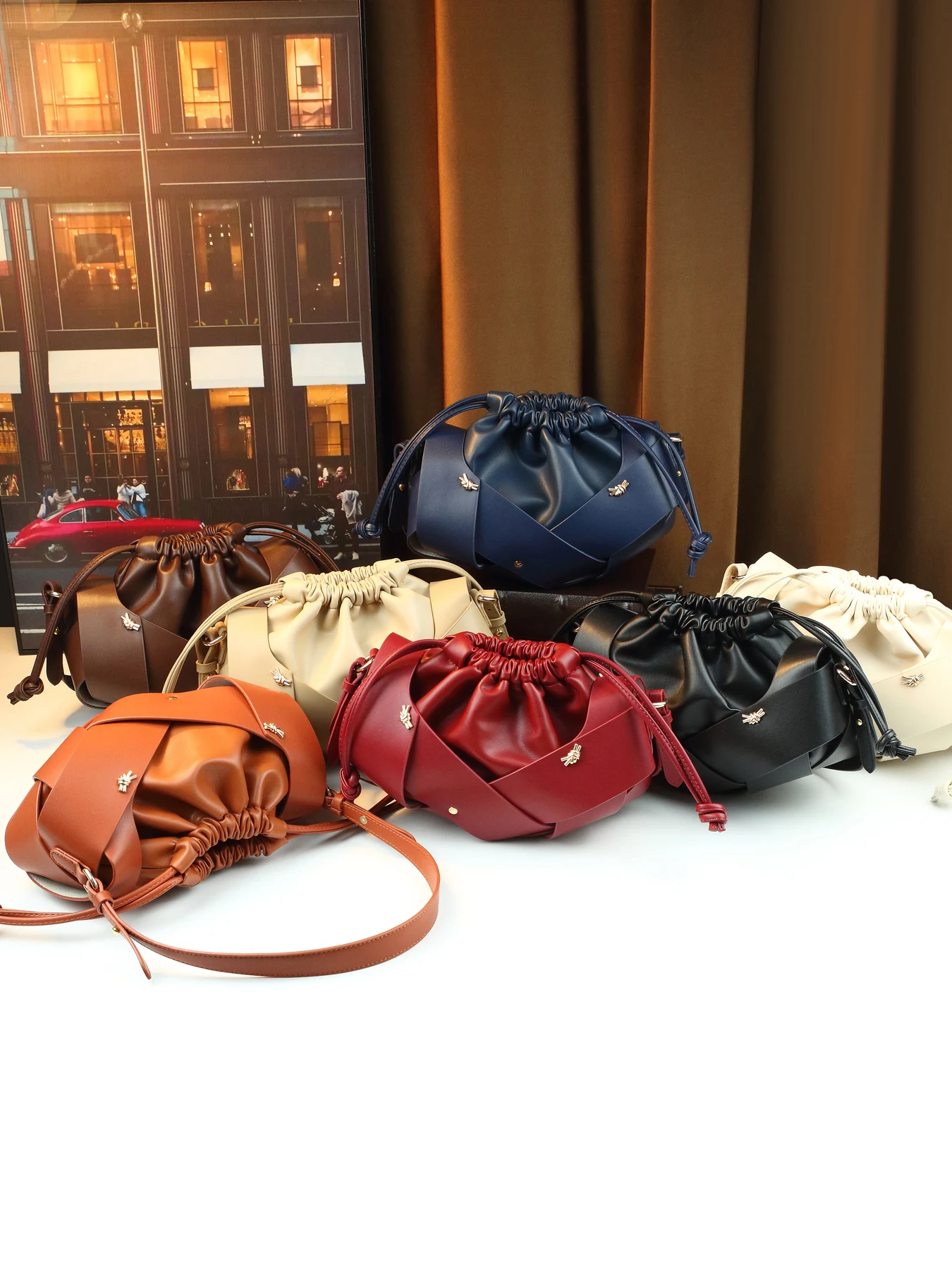 

New drawstring lucky bag woven bag light luxury pleated cloud bag multi-color shoulder bag