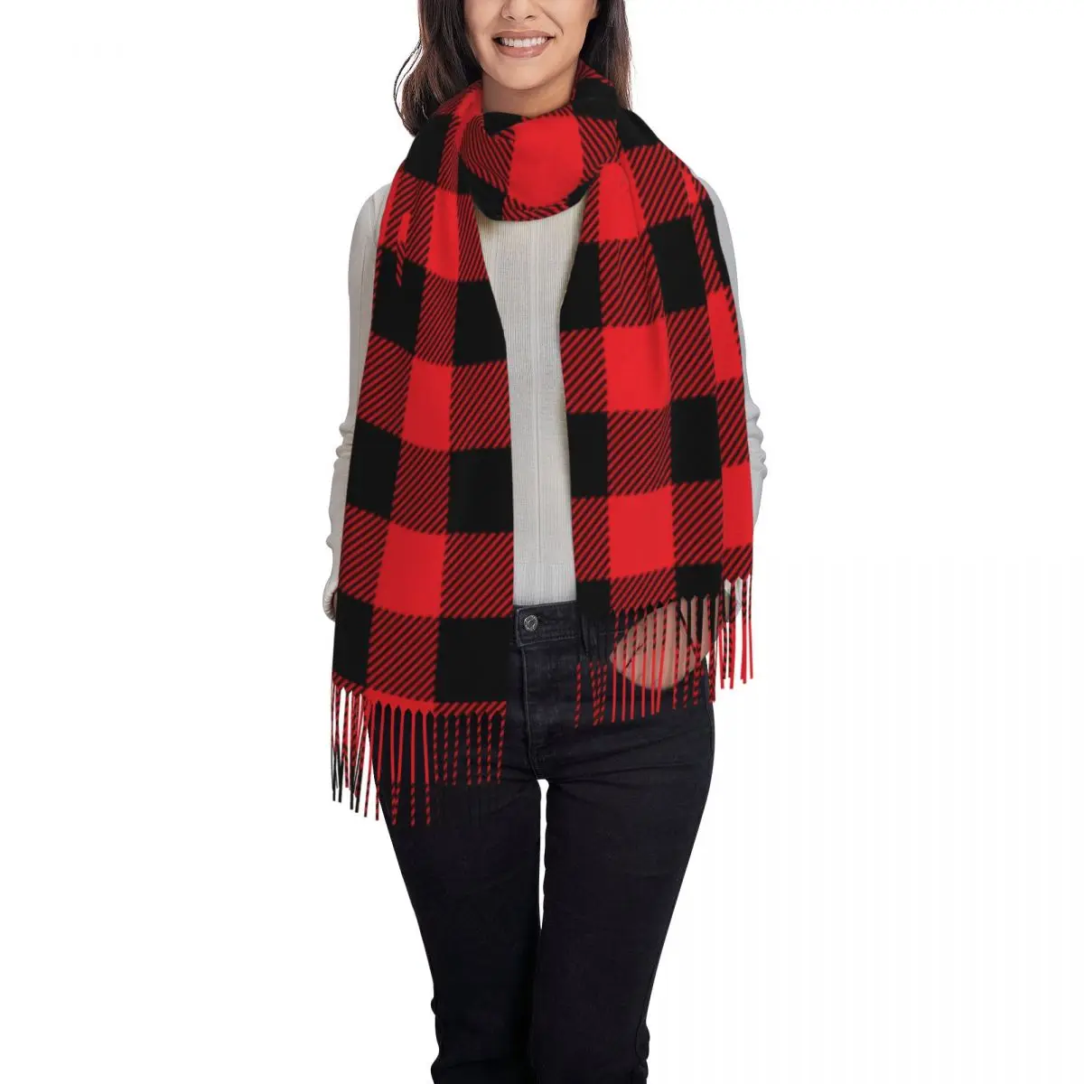 Christmas Buffalo Gift Shawls Wraps for Ladies Winter Long Soft Scarf Gingham Check Lumberjack Pashmina Tassel Scarves