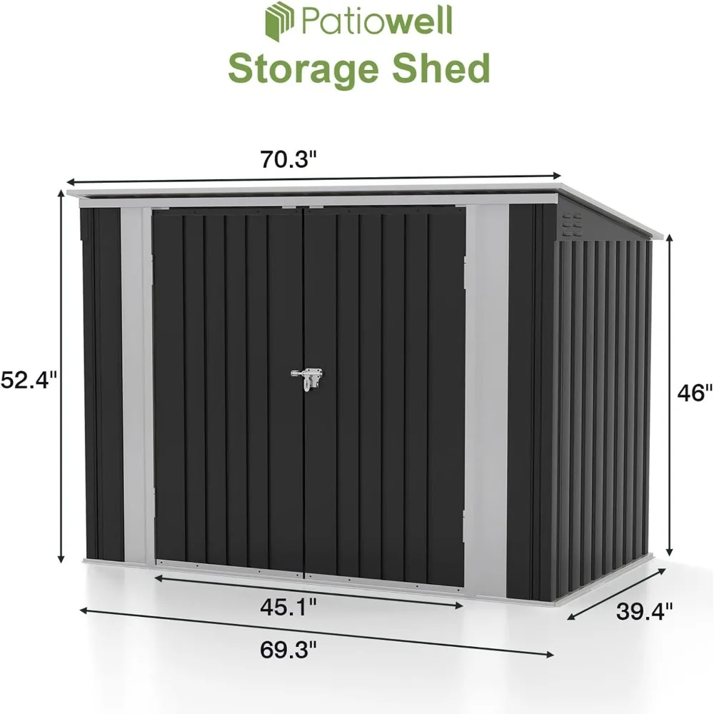 سقيفة تخزين خارجية معدنية أفقية بطول 6 أقدام × 3 أقدام مع أبواب مزدوجة قابلة للقفل ومفصلات سهلة الرفع لعلب القمامة
