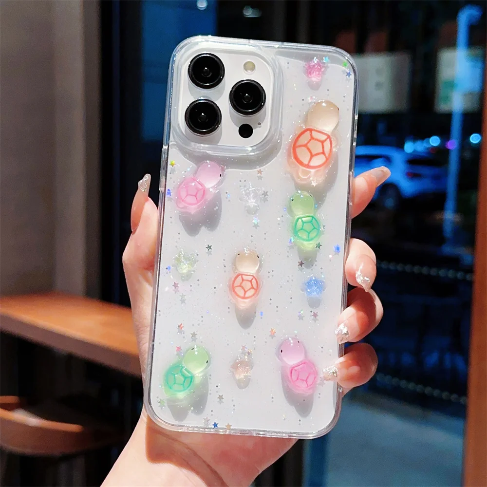 جراب هاتف شفاف من السلاحف الكرتونية المتوهجة في الظلام ، غطاء خلفي من السيليكون الناعم ، دمية ثلاثية الأبعاد لطيفة ، آيفون 16 ، 15 ، 13 ، 14 ، 12 ، 11 برو ماكس ، بلس