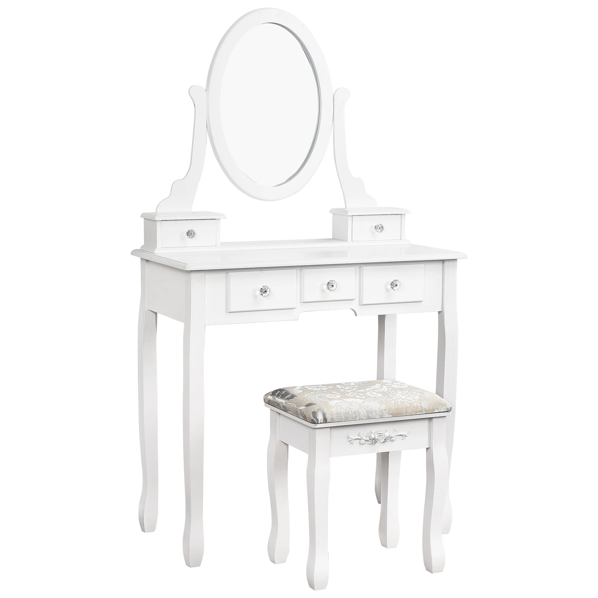 Girls White Dressing Table with Mirror & Stool for girls,Wooden Dressing Table with 5 drawers