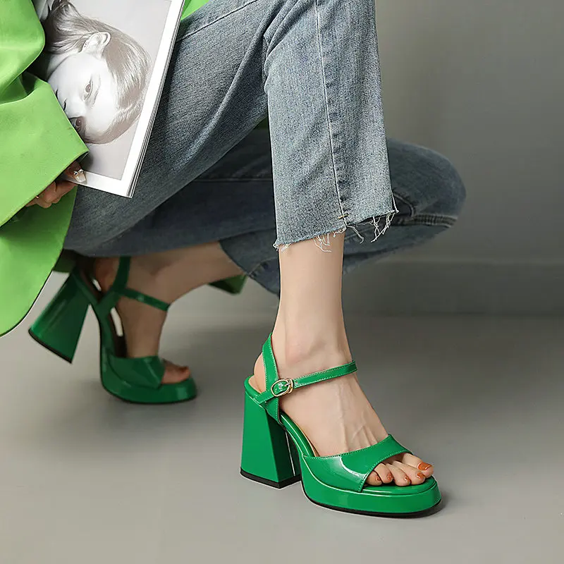 

Bright Purple Green Yellow Pink Open Toe Party Wedding Dress Woman Shoes Platform Sexy Chunky High Heels Classic Sandals Women
