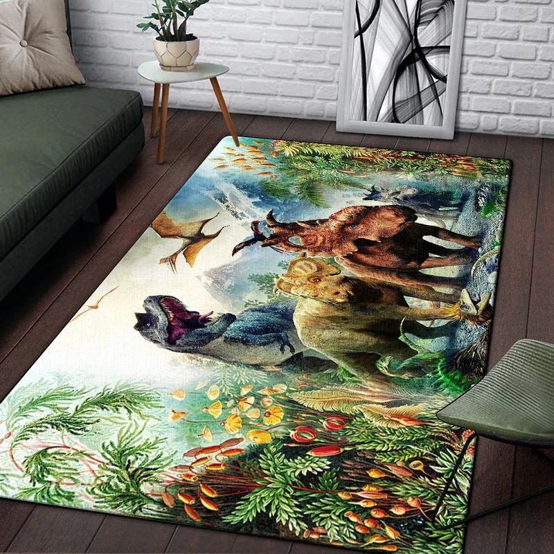 3D Jurassic Dinosaur Dragon Pattern Decorative Square Rug Modern House Living Room Floor Matte Bedroom Carpet Art Poster Mat