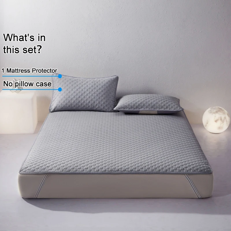 Waterproof Mattress Pad Cover with 4 Corner Elastic Straps, Soft Knit Cotton Top Mattress Protector, Breathable Bed Cover