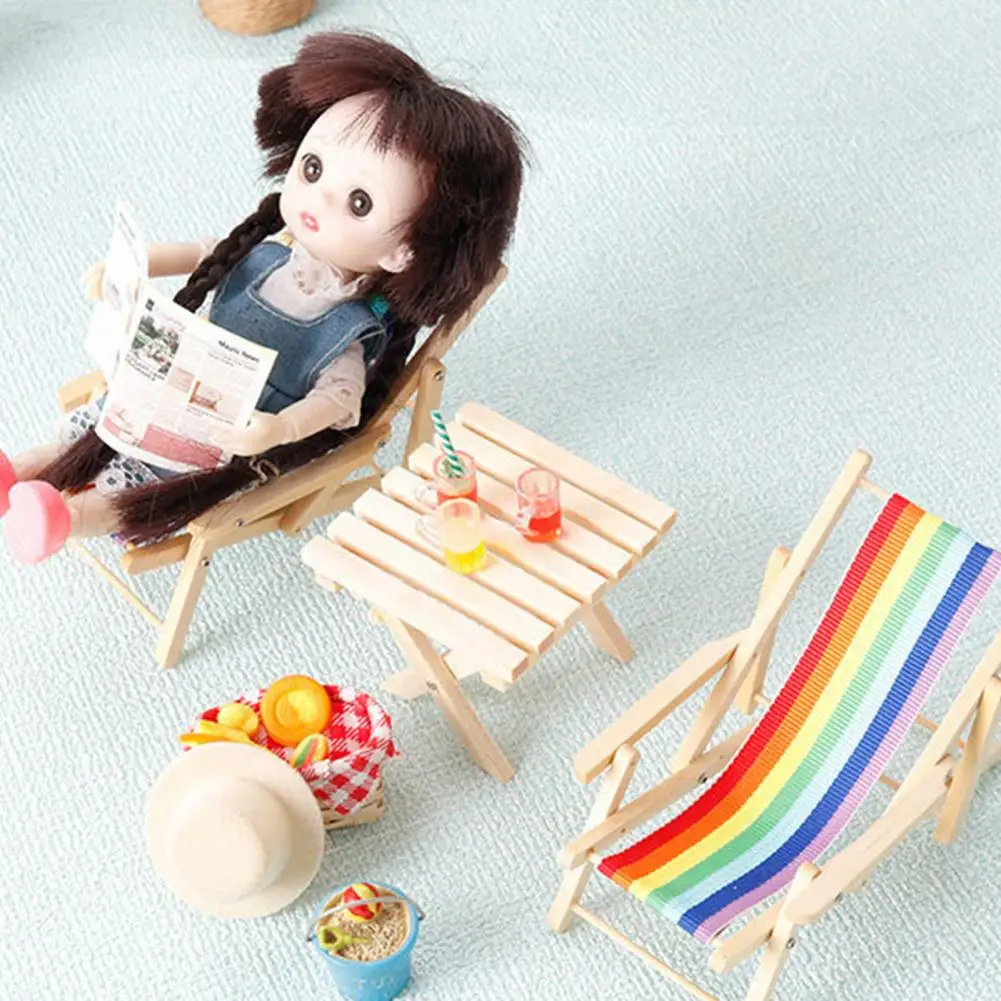 Mini Beach Chair Dollhouse Accessory Beach Chair Model for Doll Play Miniature Beach Chair Dollhouse Decor Set Realistic for 1