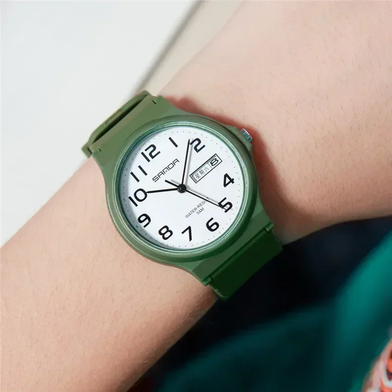 SANDA Fashion Lovers Watch Women Men Quartz Waterproof Week Date Luminous School Boys Girls Matching Wristwatch H9072